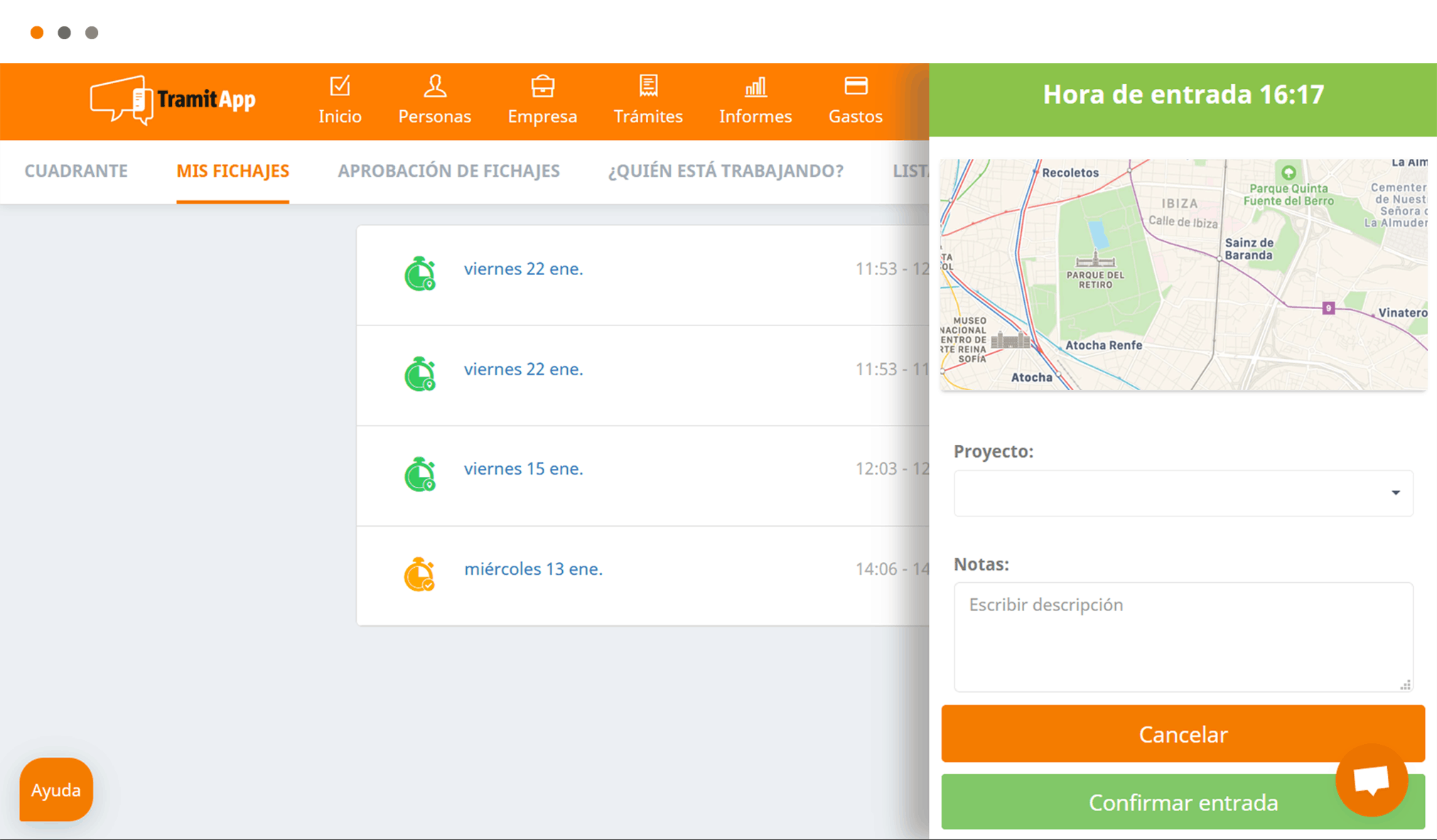 fichaje_mapa App de Control Horario a través de Web, móvil y Tablet.