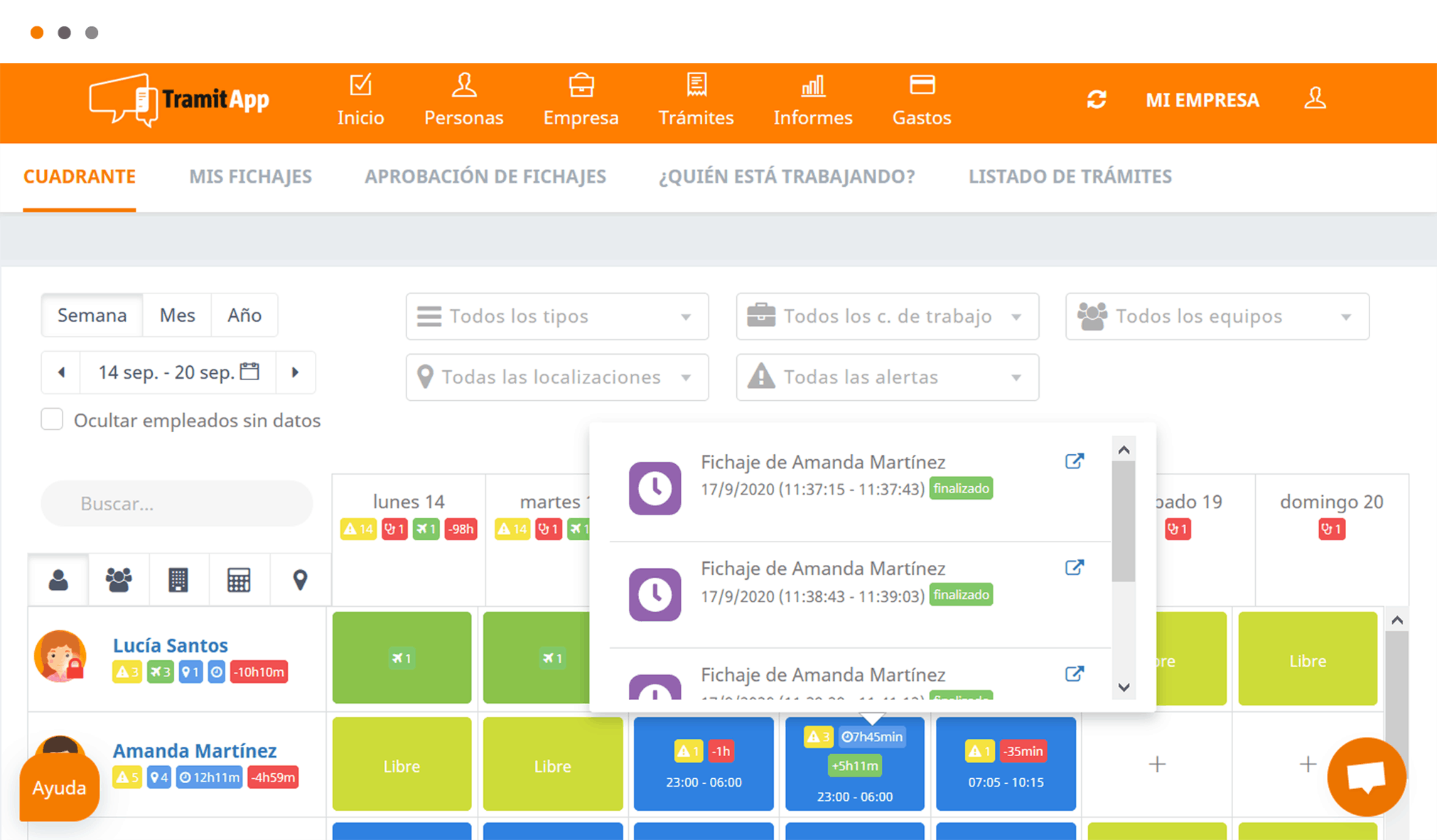 fichajes_cuadrante App de Control Horario a través de Web, móvil y Tablet.
