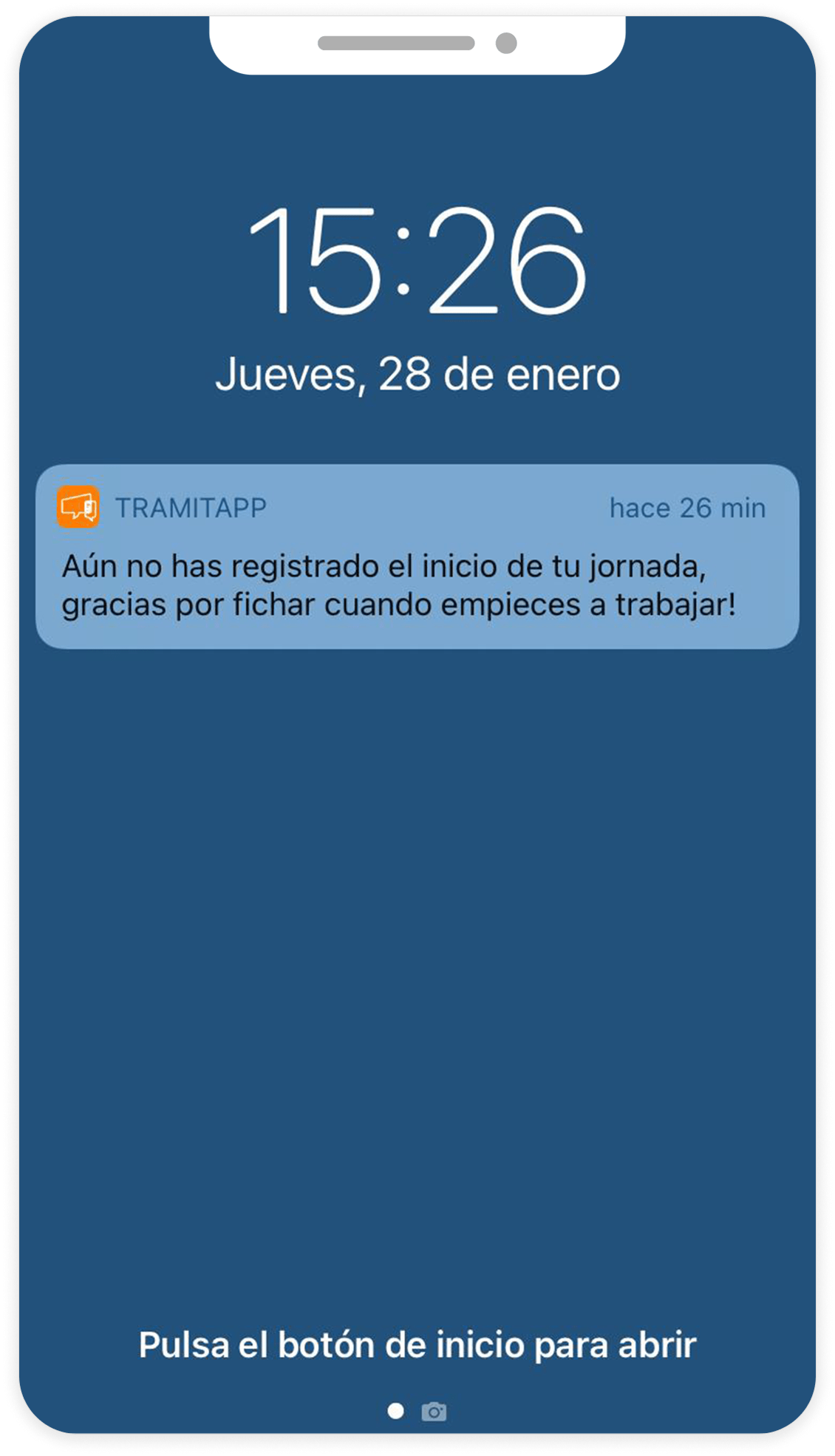 notificacion_registro_inicio_jornada TramitApp Control Horario te permite fichar en la empresa vía app móvil, web y kiosko