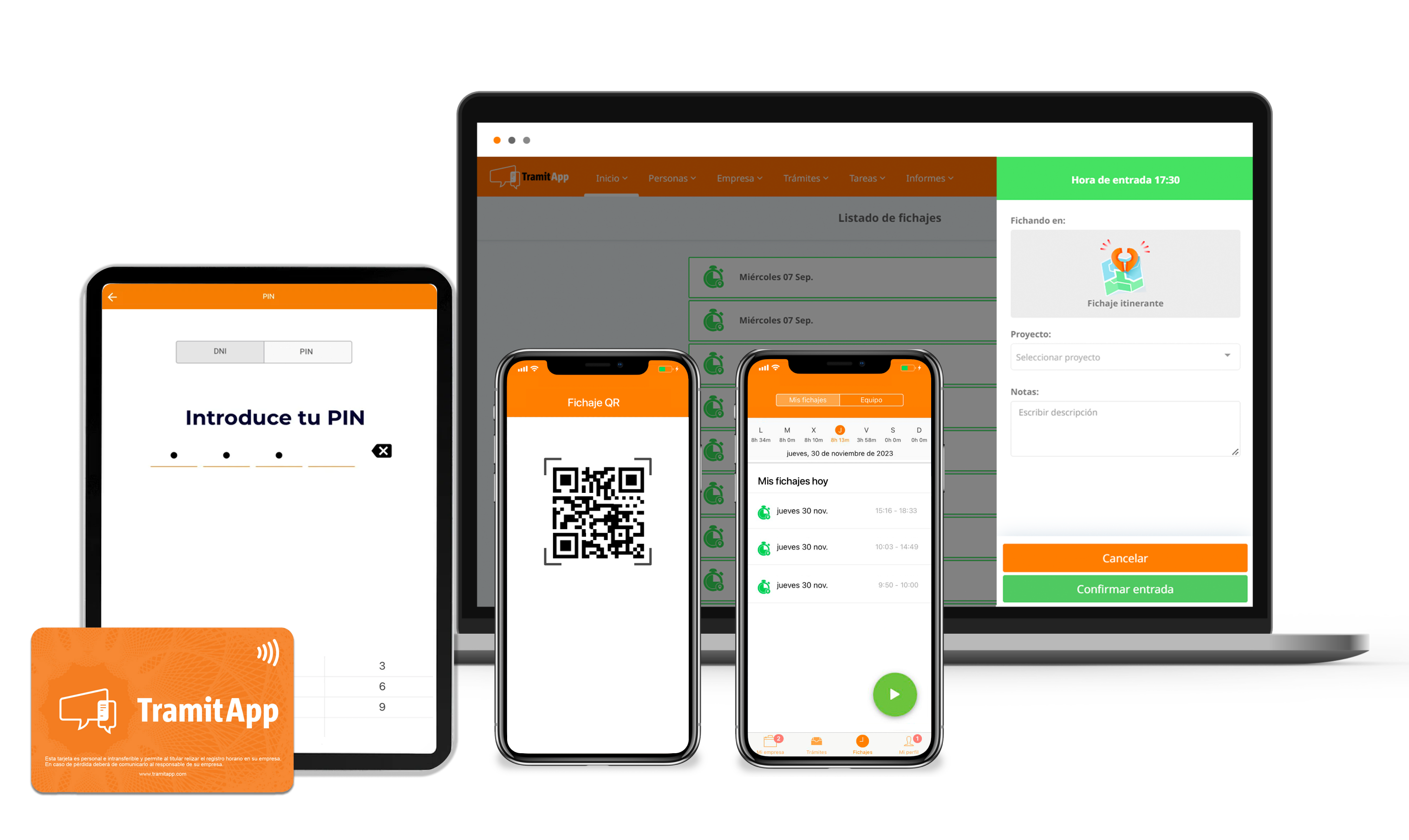 TramitApp: múltiples formas de fichar en ordenador, móvil, tablet